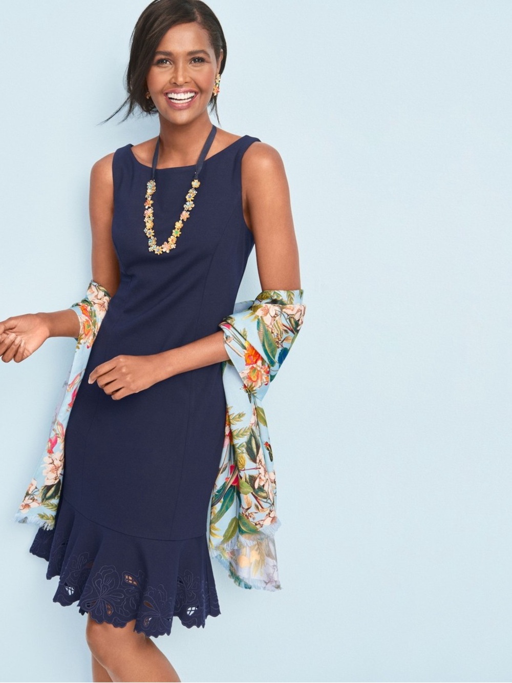 ❤️❤️Talbots Navy A-Line Sleeveless Dress with Lace Hem. NWT